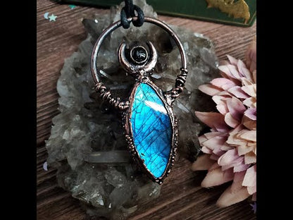 Labradorite Onyx Moon & Rune Electroform Necklace