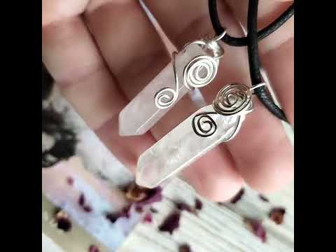 Rose Quartz and Aura Quartz sterling silver wire wrapped necklaces.